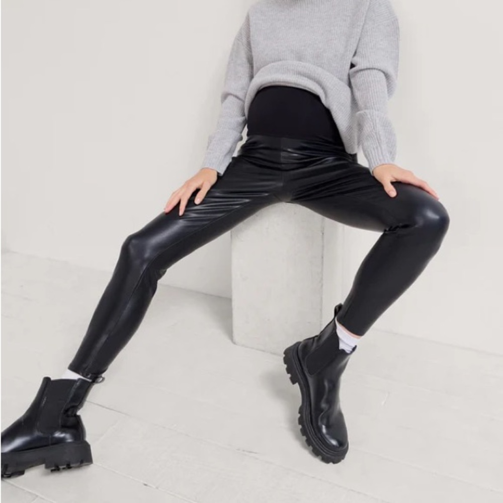 Hatch Black Vegan Leather Maternity Leggings